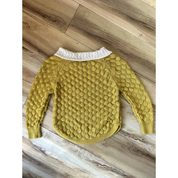 Toddler Handmade Crochet Knit Yellow Sweater Ivory Collar Beautiful Unique Cozy - Picture 3 of 6